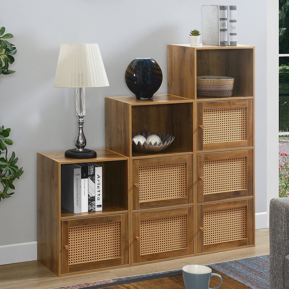 Xtra Storage Weave 3 Door Cabinet with Shelf, Brown. Picture 8