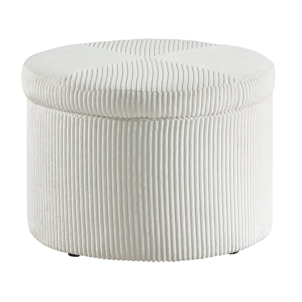 Designs4Comfort Round Corduroy Shoe Storage Ottoman with Reversible Tray Lid. Picture 1
