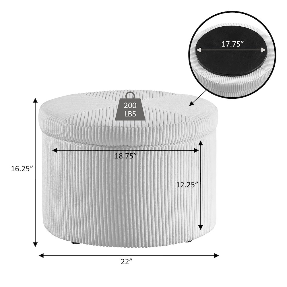 Designs4Comfort Round Corduroy Shoe Storage Ottoman with Reversible Tray Lid. Picture 5