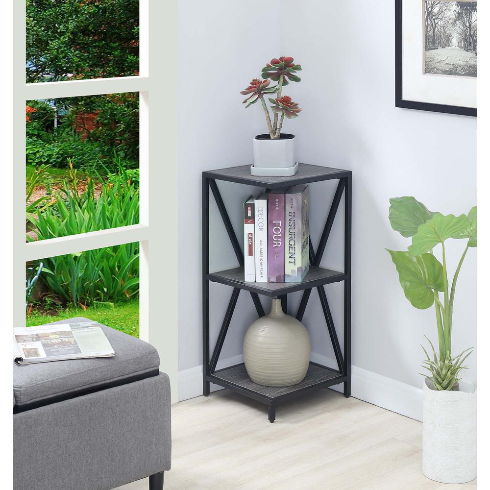 Tucson Metal 3 Tier Corner Bookcase, Weathered Gray/Black. Picture 3