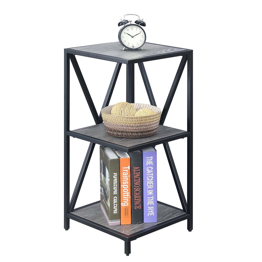 Tucson Metal 3 Tier Corner Bookcase, Weathered Gray/Black. Picture 1