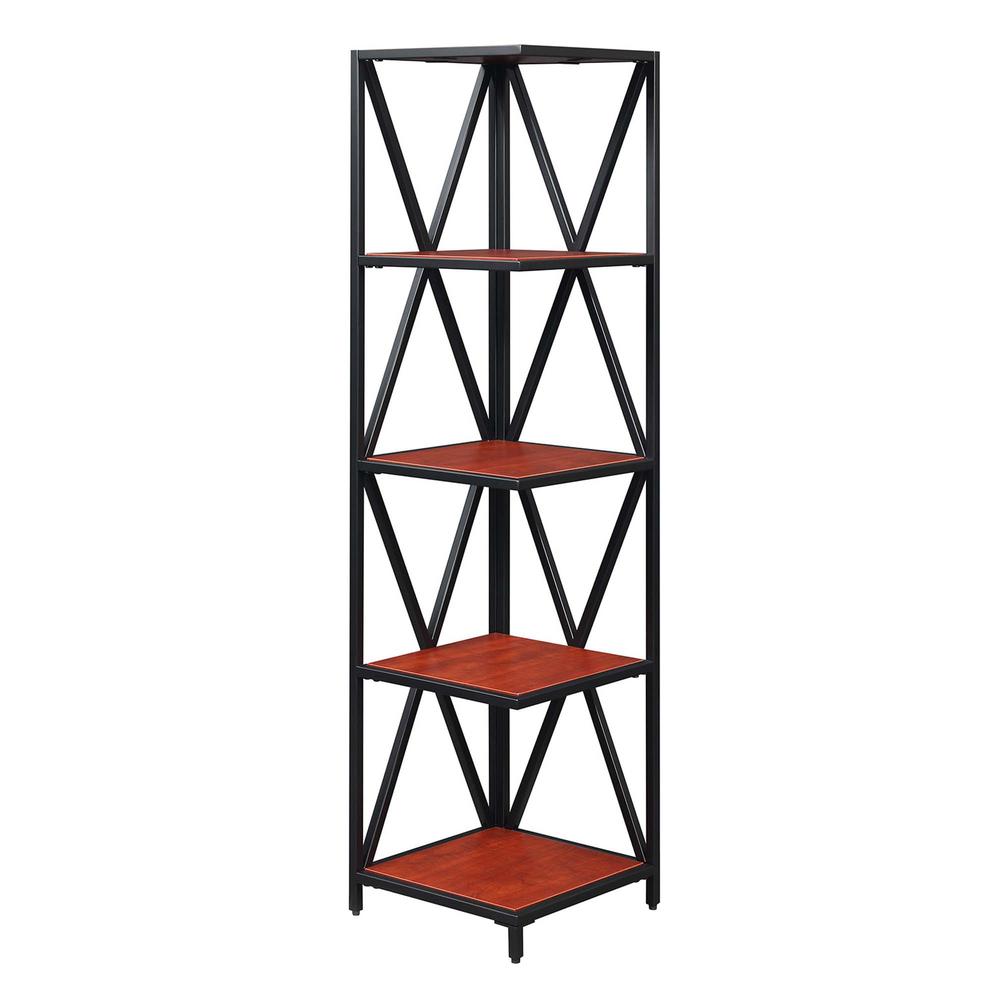 Tucson Metal 5 Tier Corner Bookcase, Cherry/Black. Picture 2