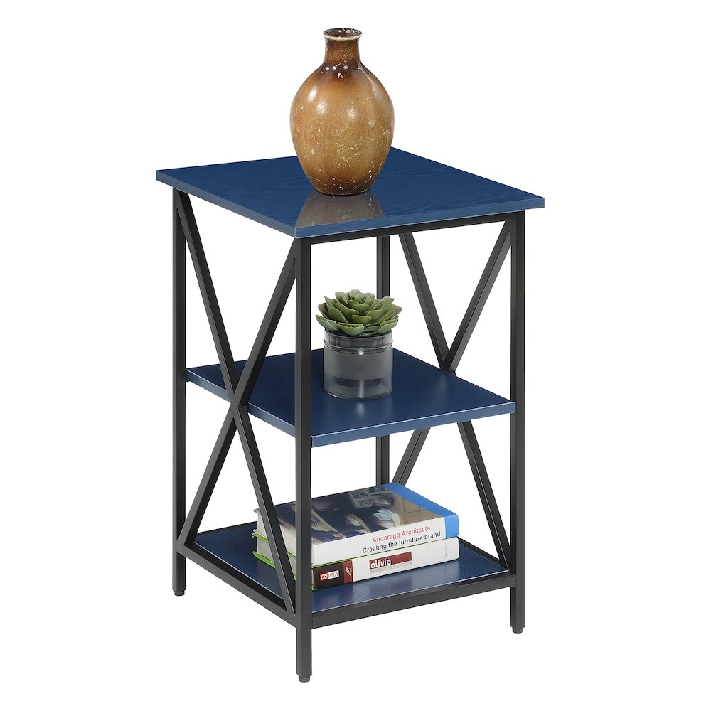 Tucson End Table with Shelves, Cobalt Blue/Black. Picture 2