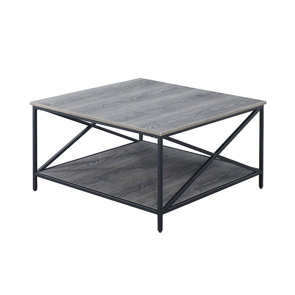 Tucson Metal Square Coffee Table with Shelf, Weathered Gray/Black. Picture 1