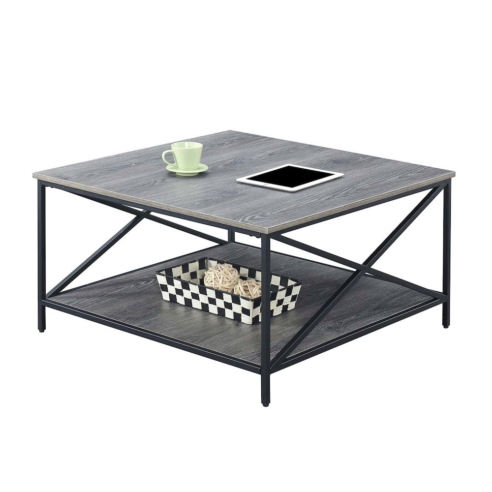 Tucson Metal Square Coffee Table with Shelf, Weathered Gray/Black. Picture 3