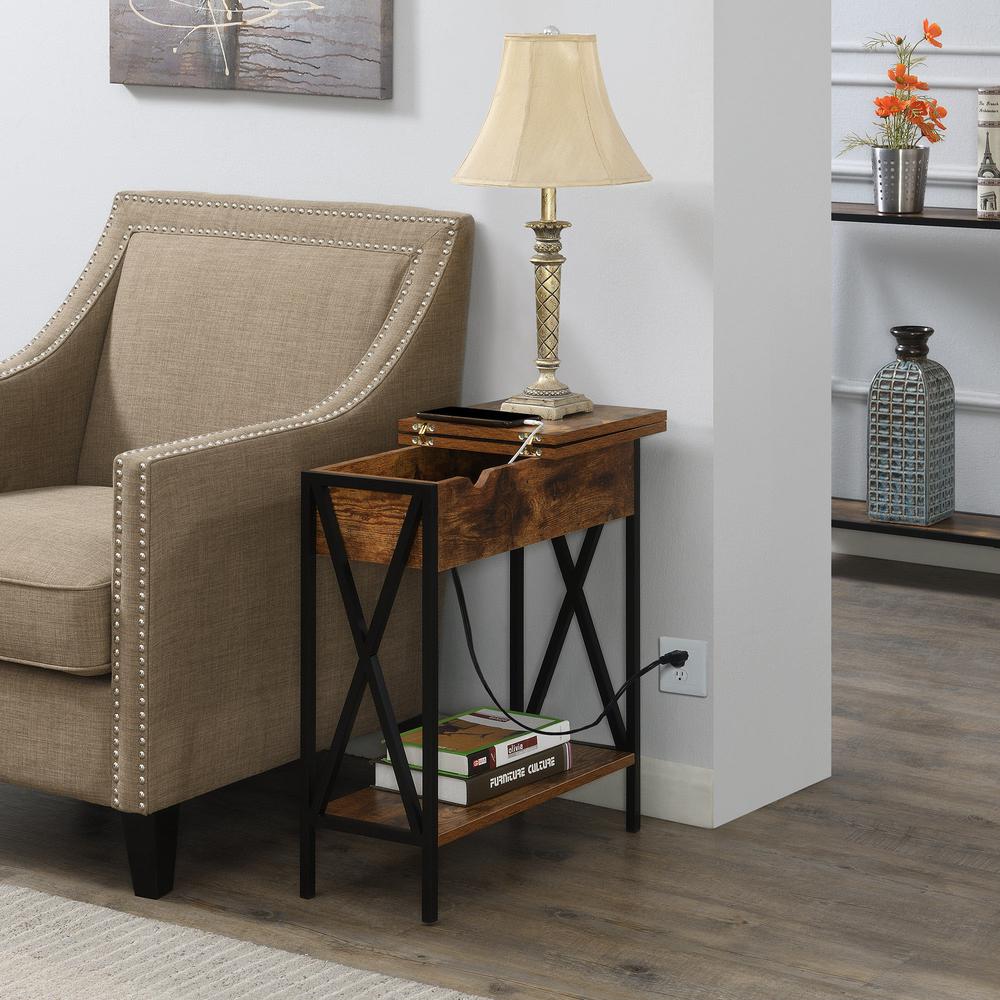 Tucson Flip Top End Table with Charging Station and Shelf. Picture 2