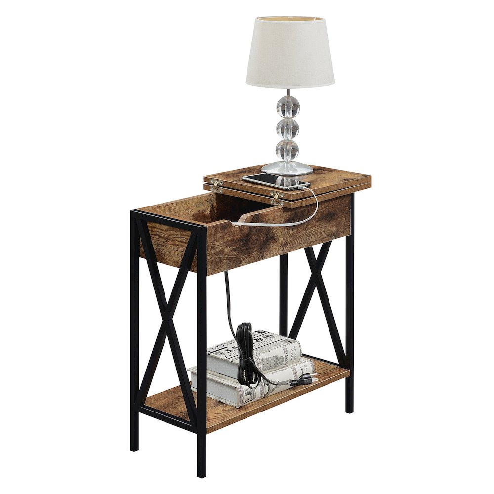Tucson Flip Top End Table with Charging Station and Shelf. Picture 3