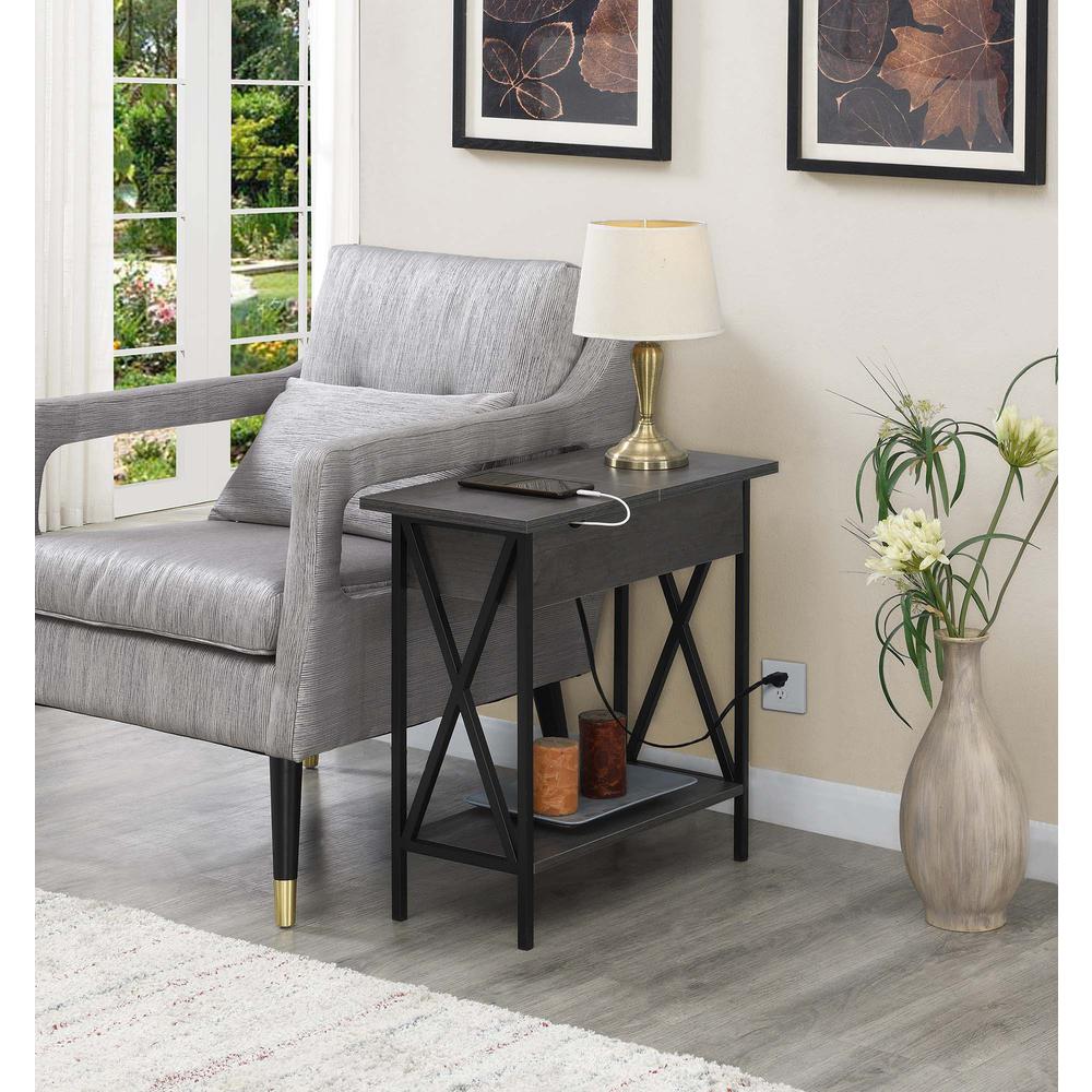 Tucson Flip Top End Table with Charging Station and Shelf. Picture 2