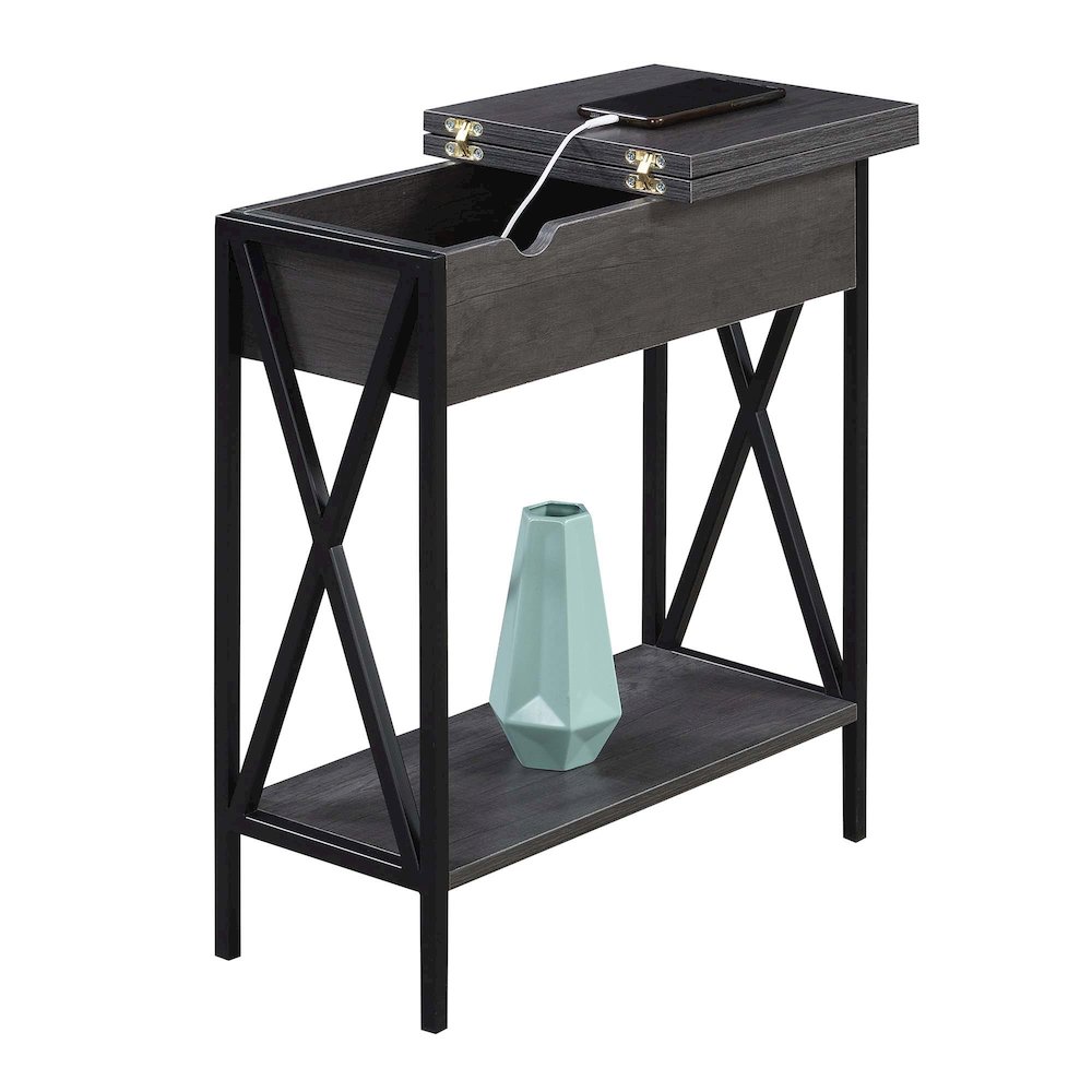 Tucson Flip Top End Table with Charging Station and Shelf. Picture 3