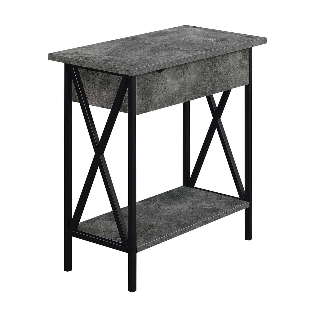 Tucson Flip Top End Table with Charging Station Cement / Black. Picture 1