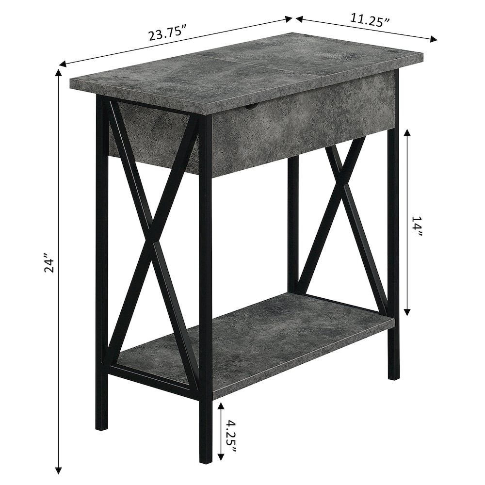Tucson Flip Top End Table with Charging Station Cement / Black. Picture 7