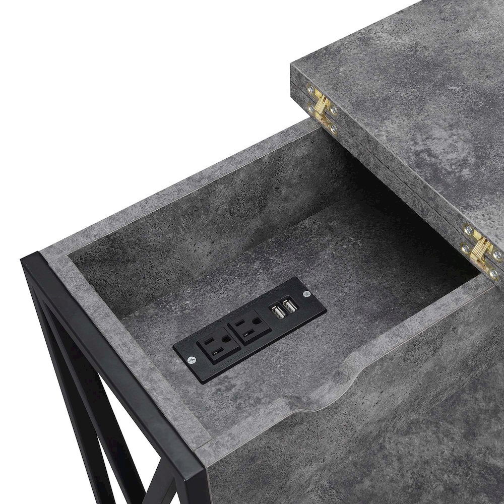 Tucson Flip Top End Table with Charging Station Cement / Black. Picture 5