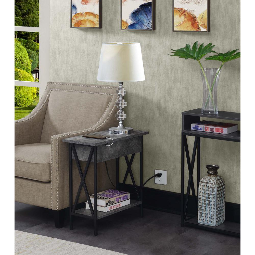 Tucson Flip Top End Table with Charging Station Cement / Black. Picture 4