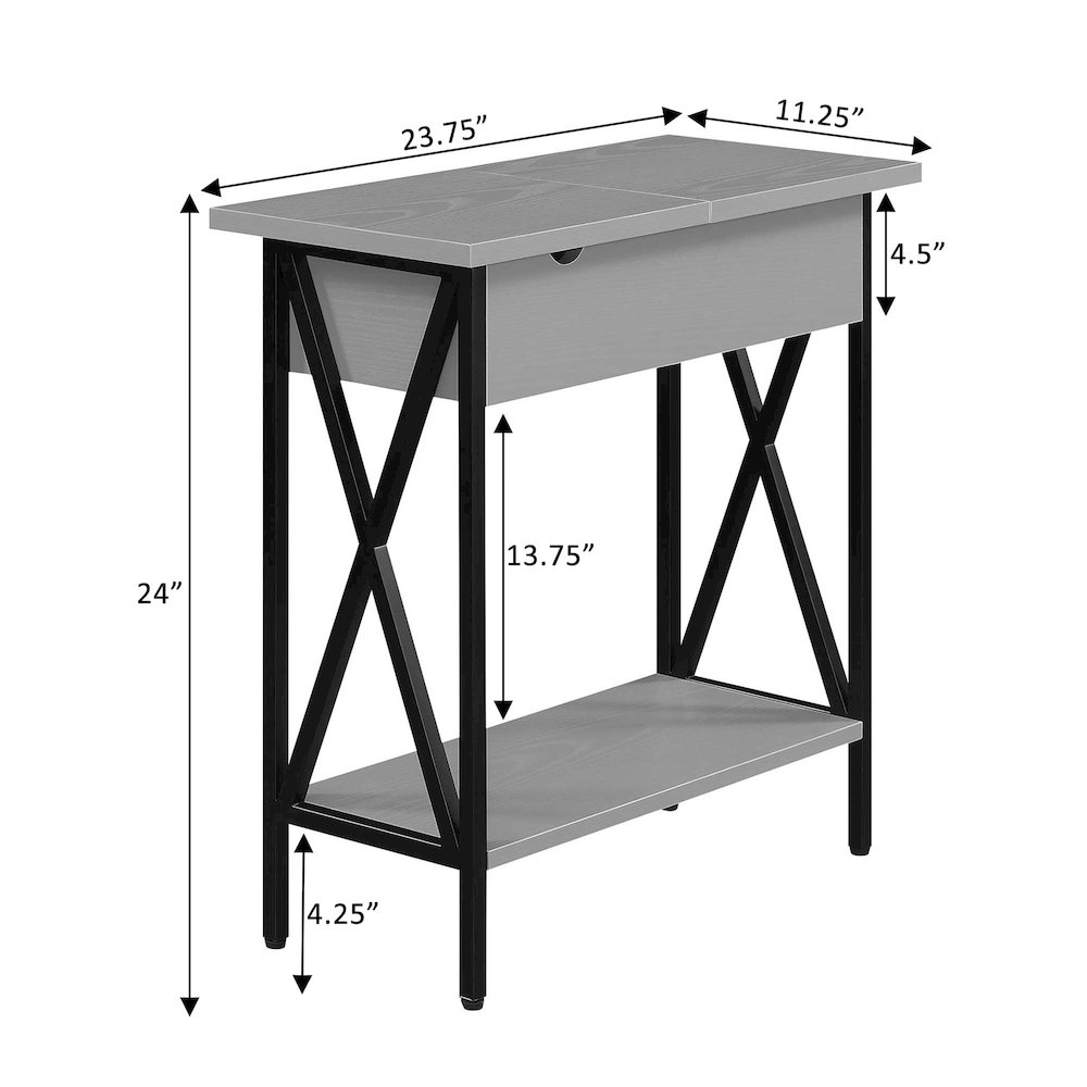 Tucson Flip Top End Table with Charging Station and Shelf in Gray/Black. Picture 11