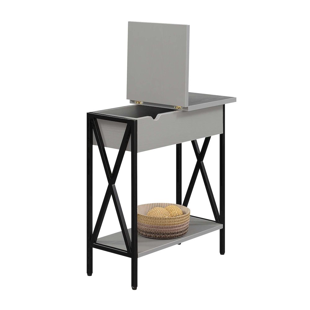 Tucson Flip Top End Table with Charging Station and Shelf in Gray/Black. Picture 5