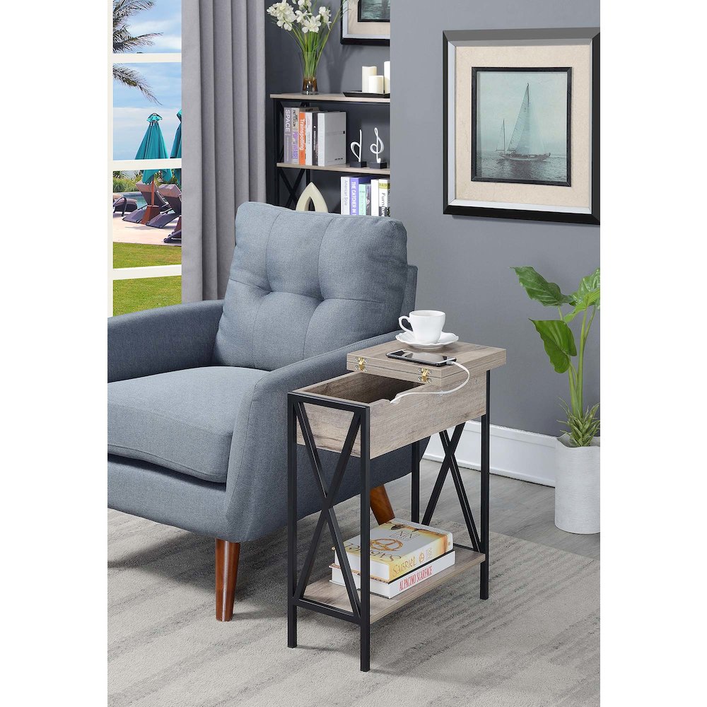 Tucson Flip Top End Table with Charging Station and Shelf. Picture 2
