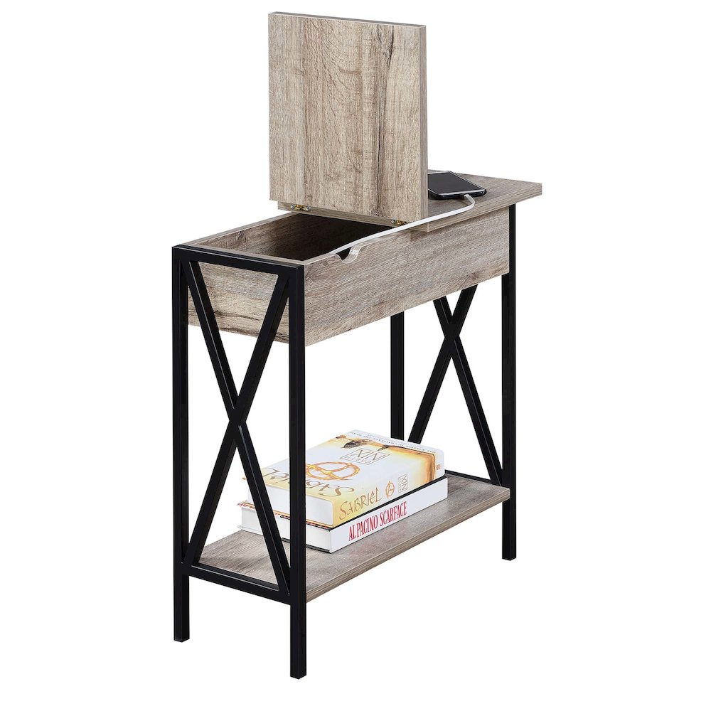Tucson Flip Top End Table with Charging Station and Shelf. Picture 3