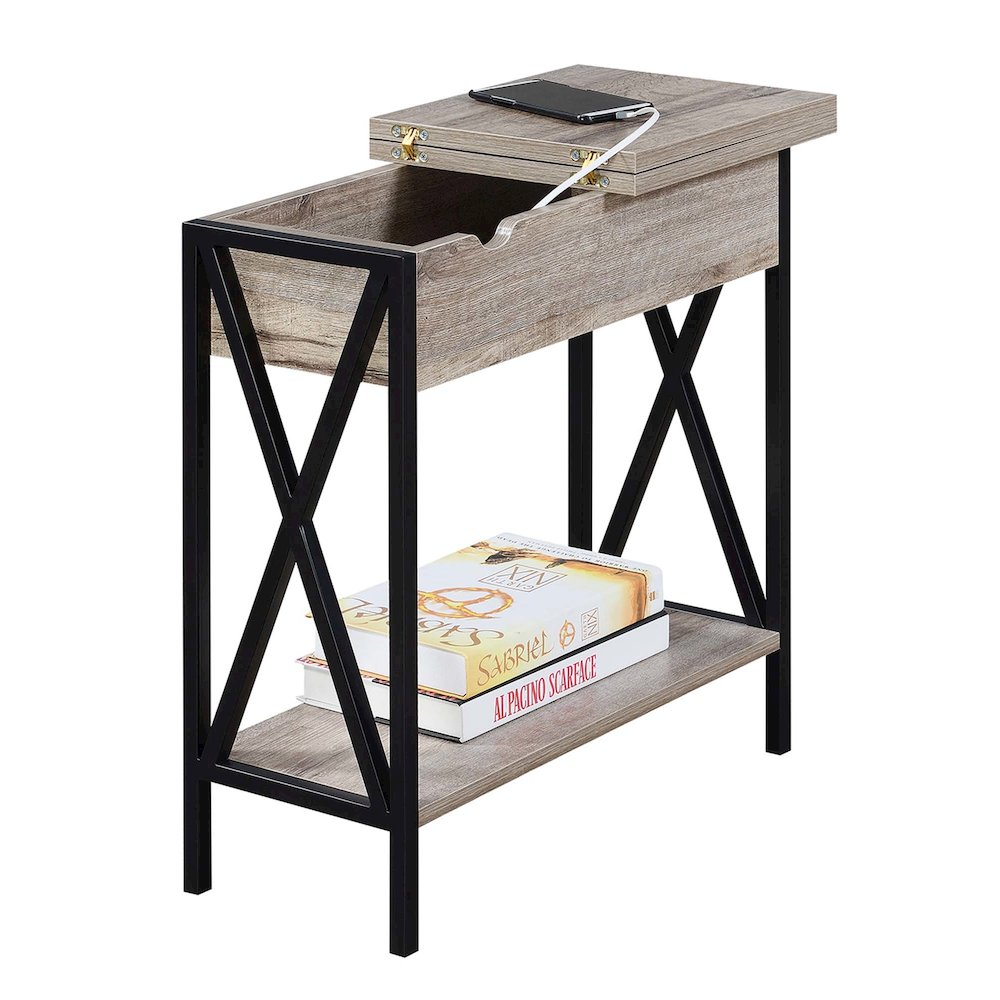 Tucson Flip Top End Table with Charging Station and Shelf. Picture 4