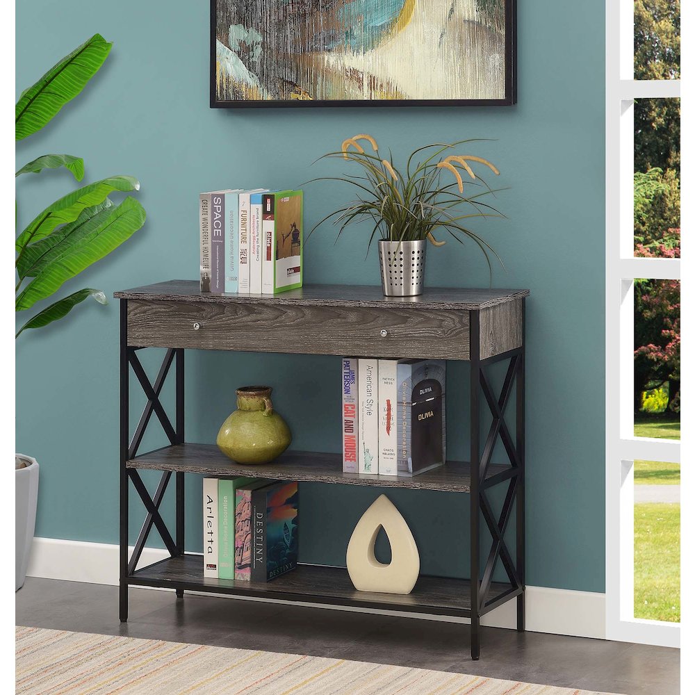 Tucson 1 Drawer Console Table, Weathered Gray/Black. Picture 2
