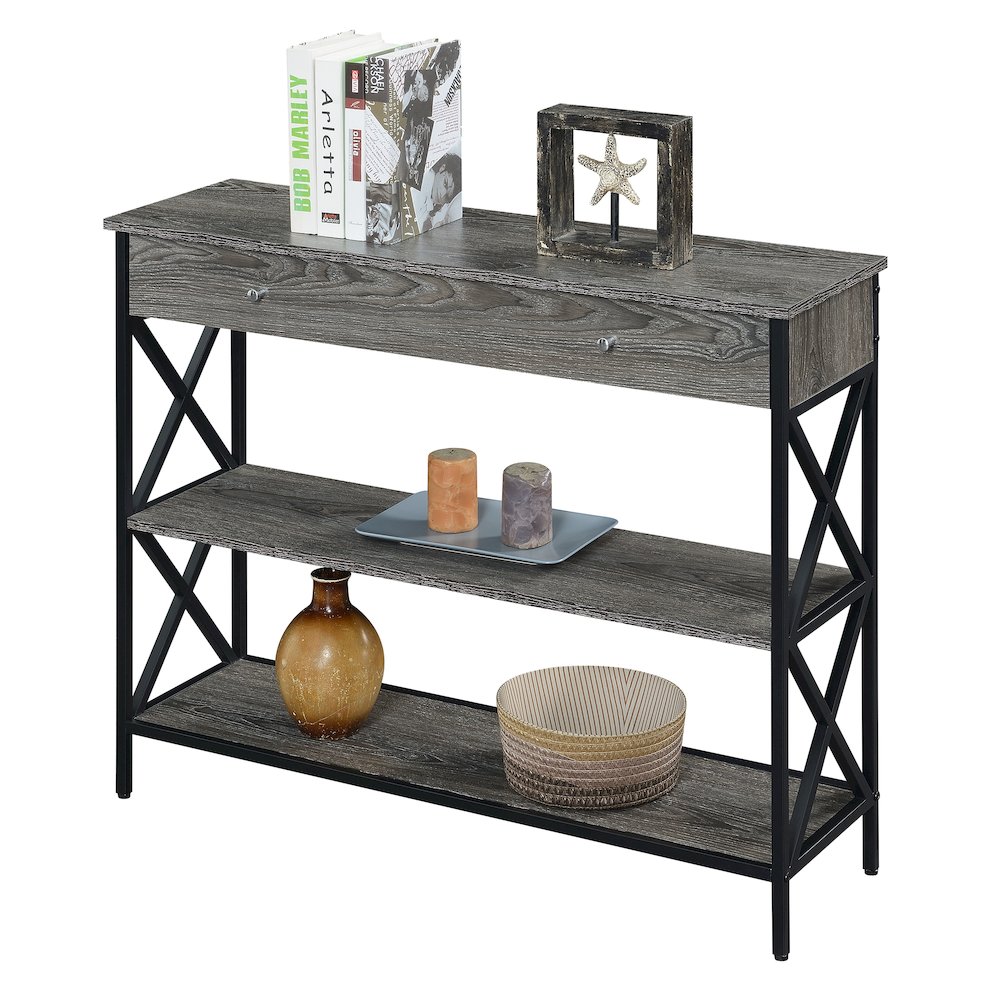 Tucson 1 Drawer Console Table, Weathered Gray/Black. Picture 3