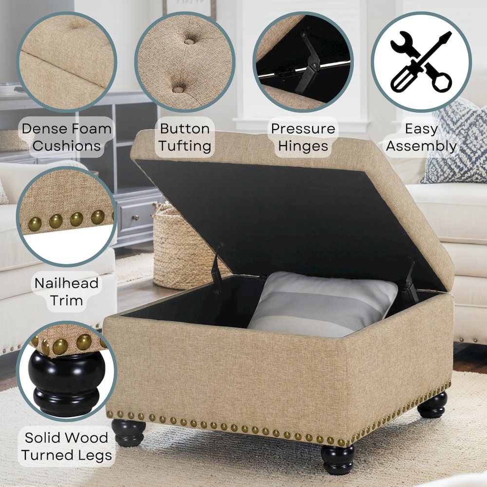 Designs4Comfort Herald Square Ottoman Coffee Table with Storage. Picture 4