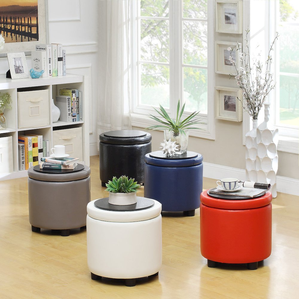 Designs 4 Comfort Round Accent Storage Ottoman with Reversible Tray Lid. Picture 7