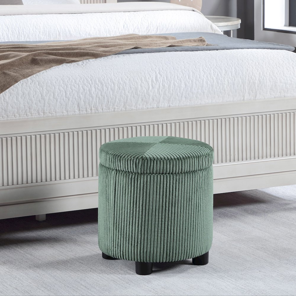 Designs4Comfort Round Corduroy Accent Storage Ottoman with Reversible Tray. Picture 2
