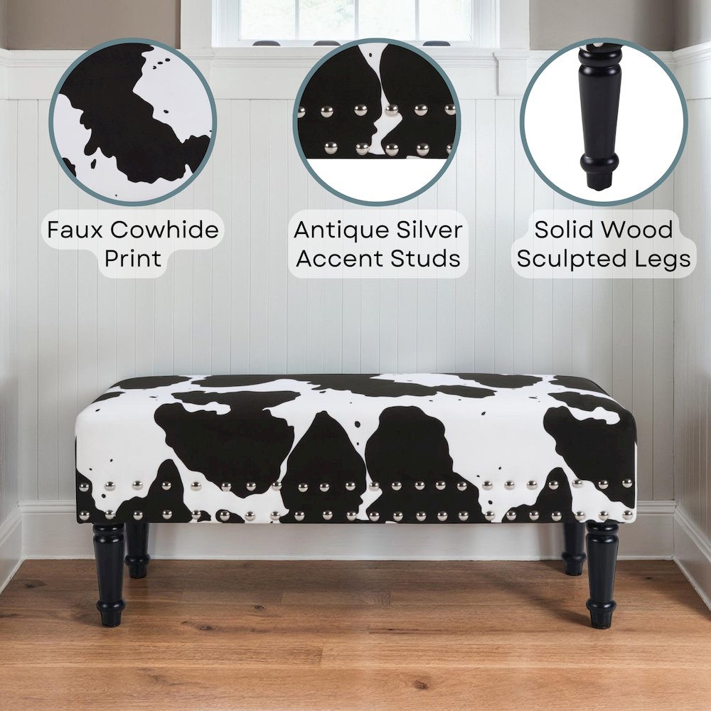 Designs4Comfort Cow Print Bench with Nailheads. Picture 3