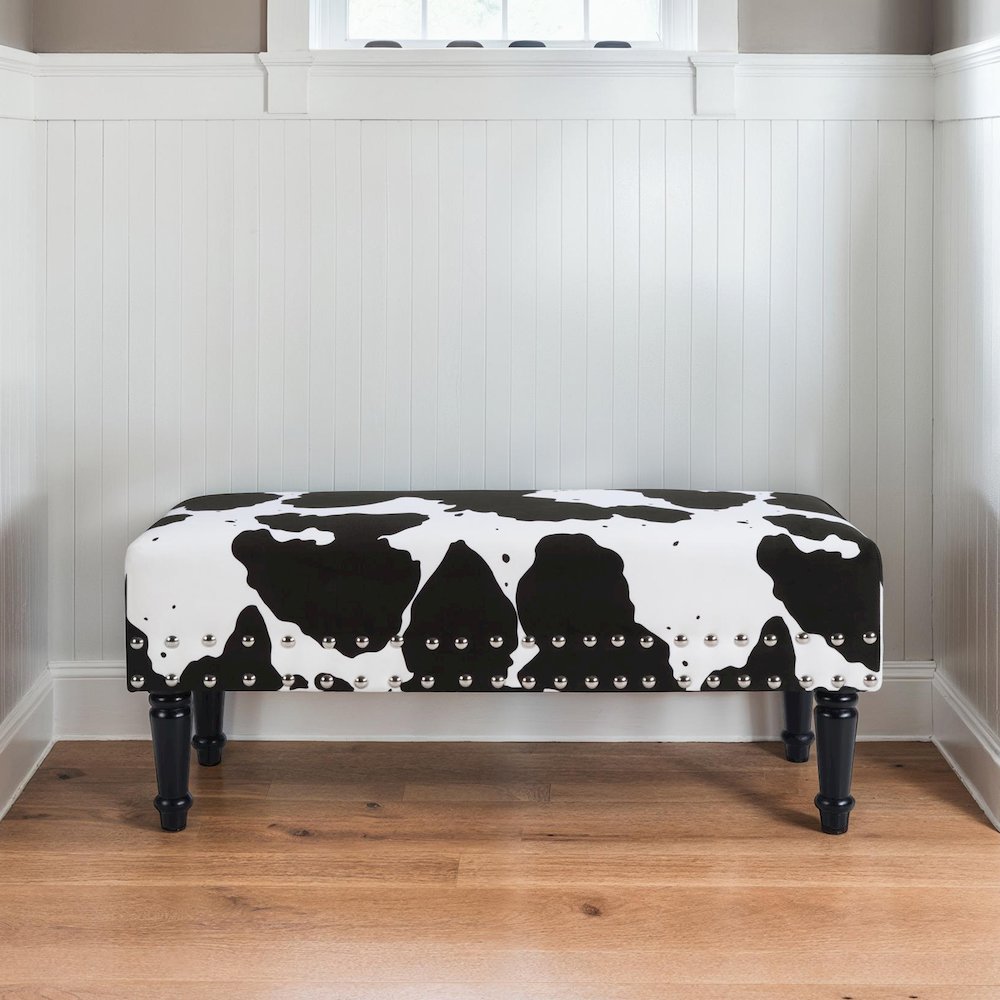 Designs4Comfort Cow Print Bench with Nailheads. Picture 2