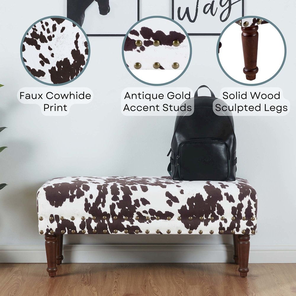 Designs4Comfort Cow Print Bench with Nailheads. Picture 3