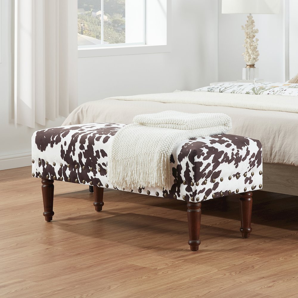 Designs4Comfort Cow Print Bench with Nailheads. Picture 2