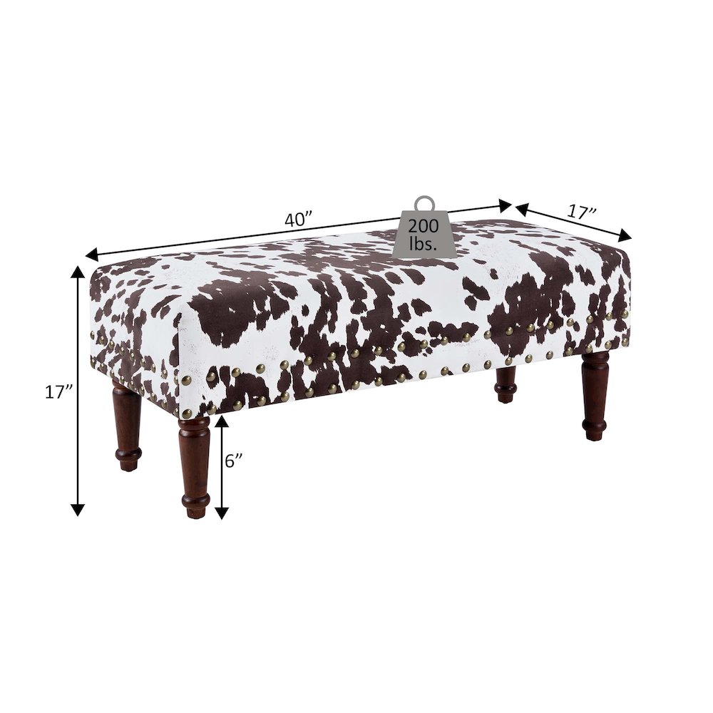 Designs4Comfort Cow Print Bench with Nailheads. Picture 6