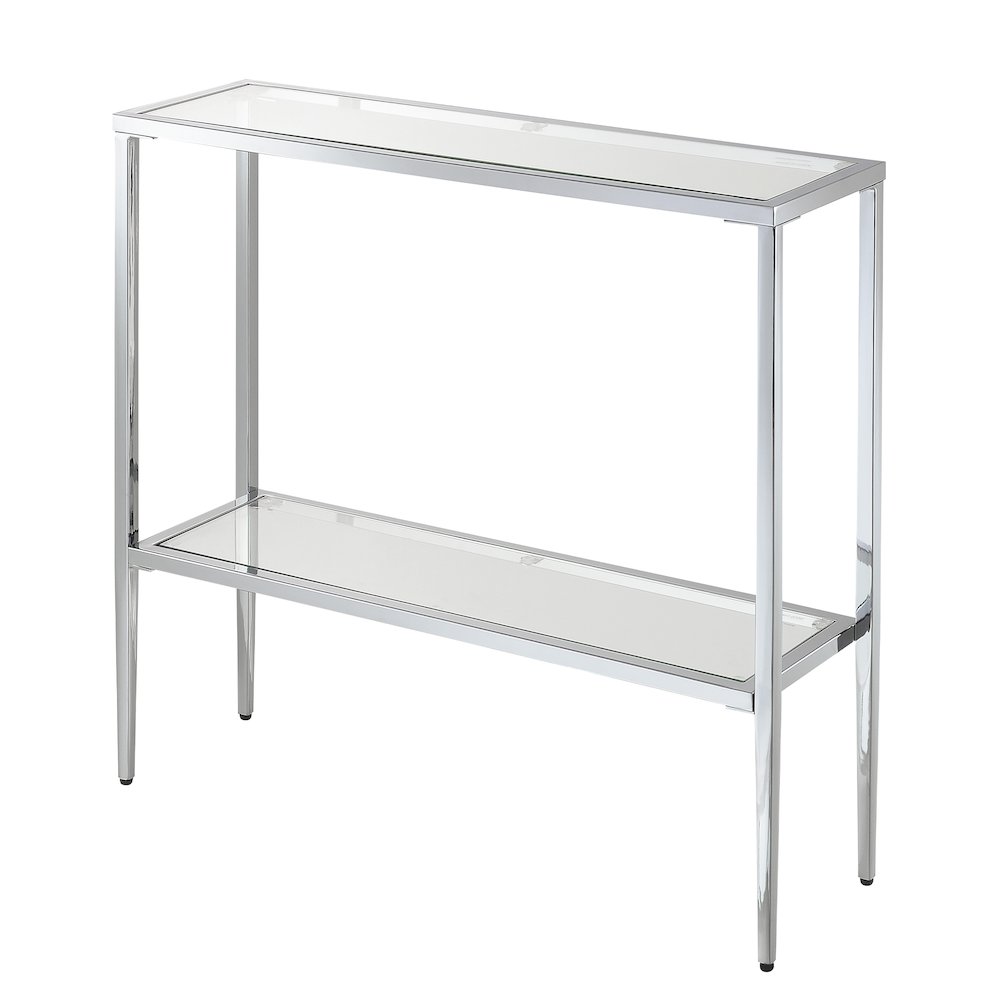 Nadia Glass Chrome Entryway Hall Table with Shelf. Picture 1