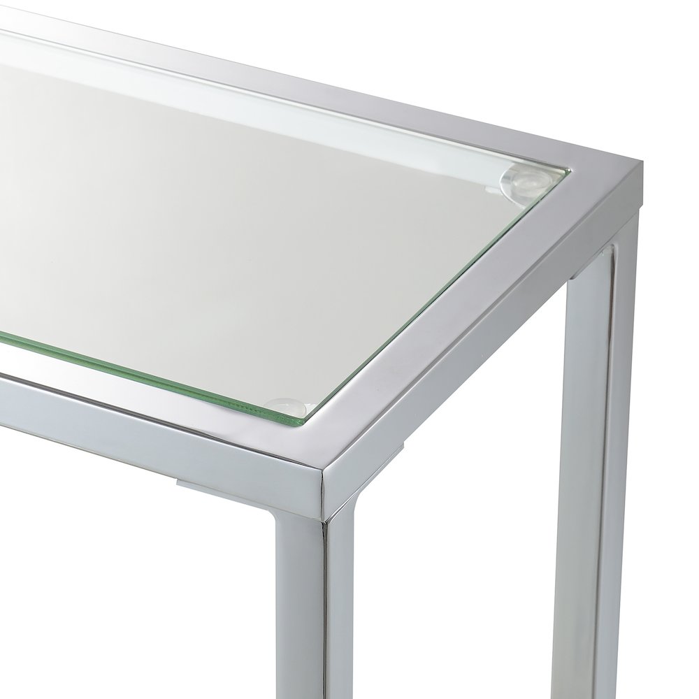 Nadia Glass Chrome Entryway Hall Table with Shelf. Picture 4
