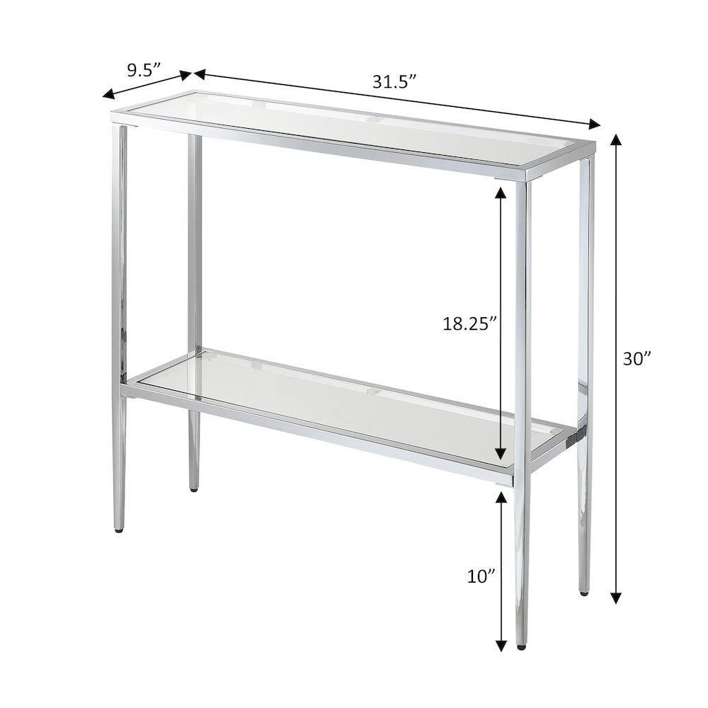 Nadia Glass Chrome Entryway Hall Table with Shelf. Picture 6