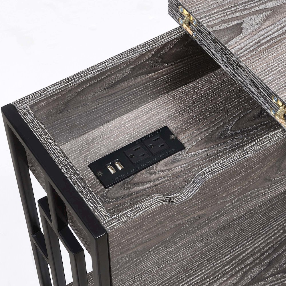 Town Square Flip Top End Table with Charging Station and Shelf. Picture 5
