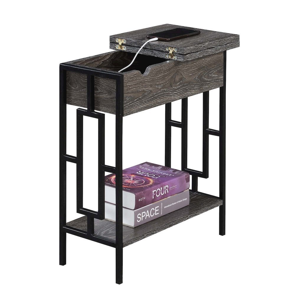 Town Square Flip Top End Table with Charging Station and Shelf. Picture 3