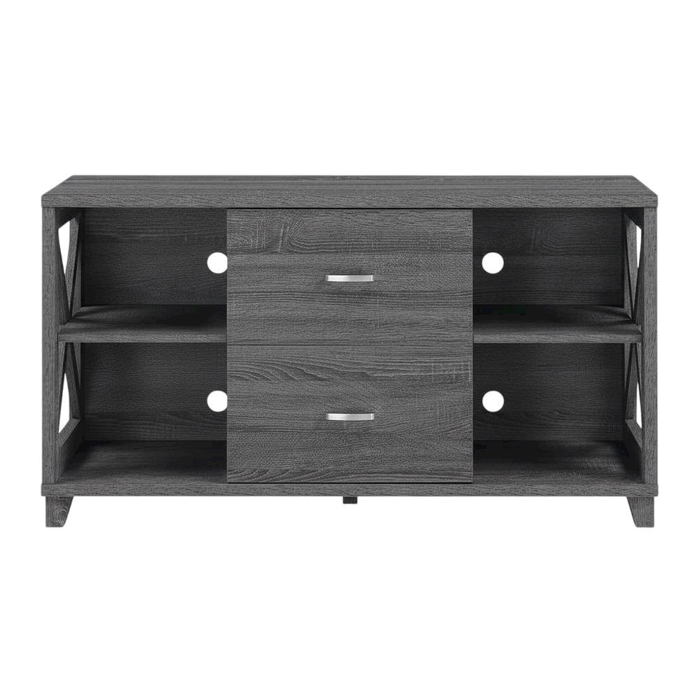 Gray Oxford Deluxe TV Stand with 2 Drawers and Shelves for 55-Inch Screens. Picture 4