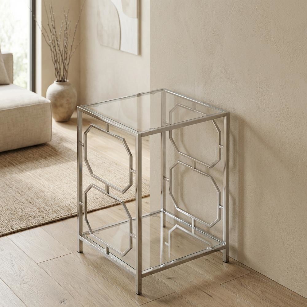Modern Chrome End Table with Sleek Metal Frame and Minimalist Design. Picture 2