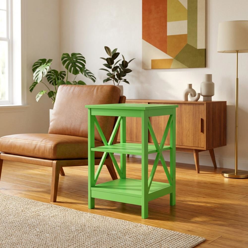 Lime End Table with Shelves in Transitional Coastal Style. Picture 3