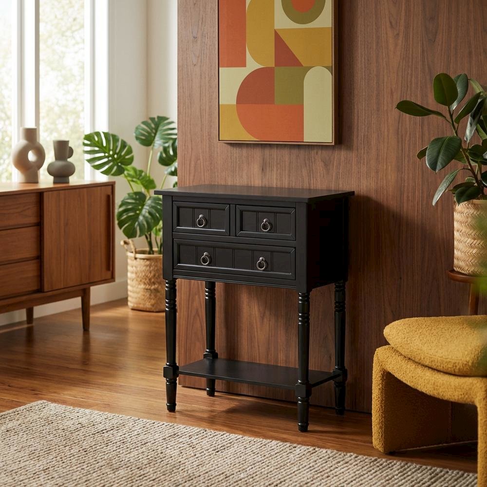 Black Hall Table, Rubberwood and MDF, Slim Entryway Console. Picture 3