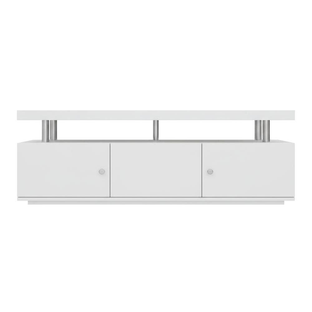 White TV Stand with 3 Storage Cabinets and Shelf for Up to 55-Inch TVs. Picture 4