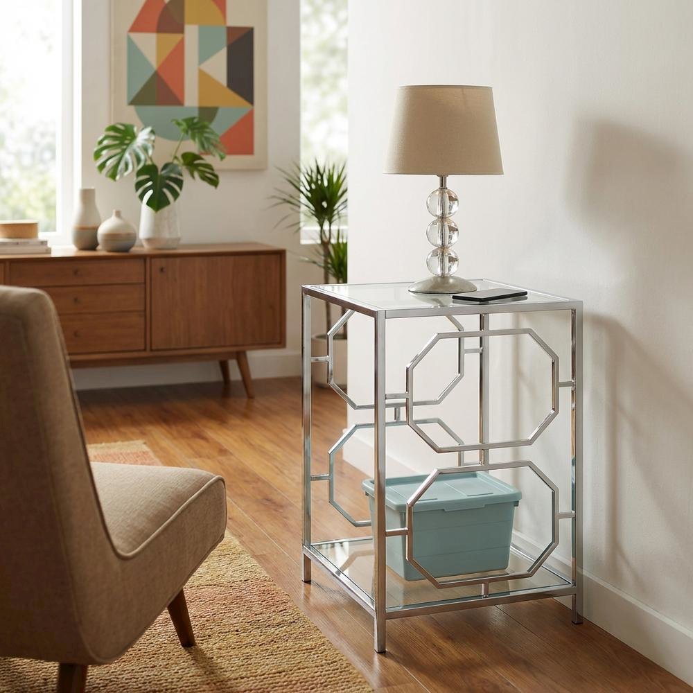 Modern Chrome End Table with Sleek Metal Frame and Minimalist Design. Picture 3