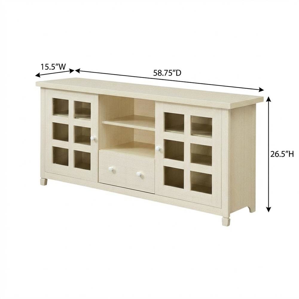Beige Wooden TV Stand with Storage Cabinets and Shelves for Up to 65-Inch TVs. Picture 7