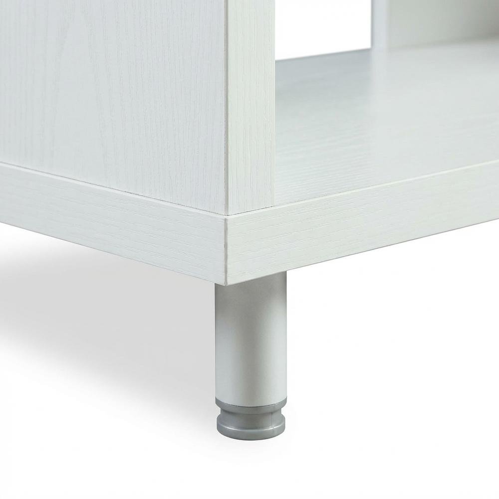 White 1-Drawer TV Stand with Shelves for TVs Up to 65 Inches, Contemporary Style. Picture 6