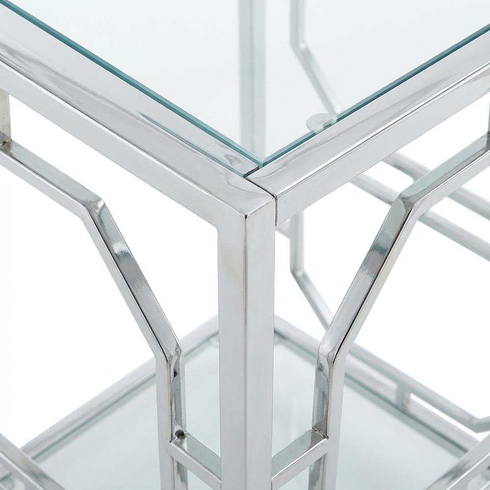 Modern Chrome End Table with Sleek Metal Frame and Minimalist Design. Picture 5