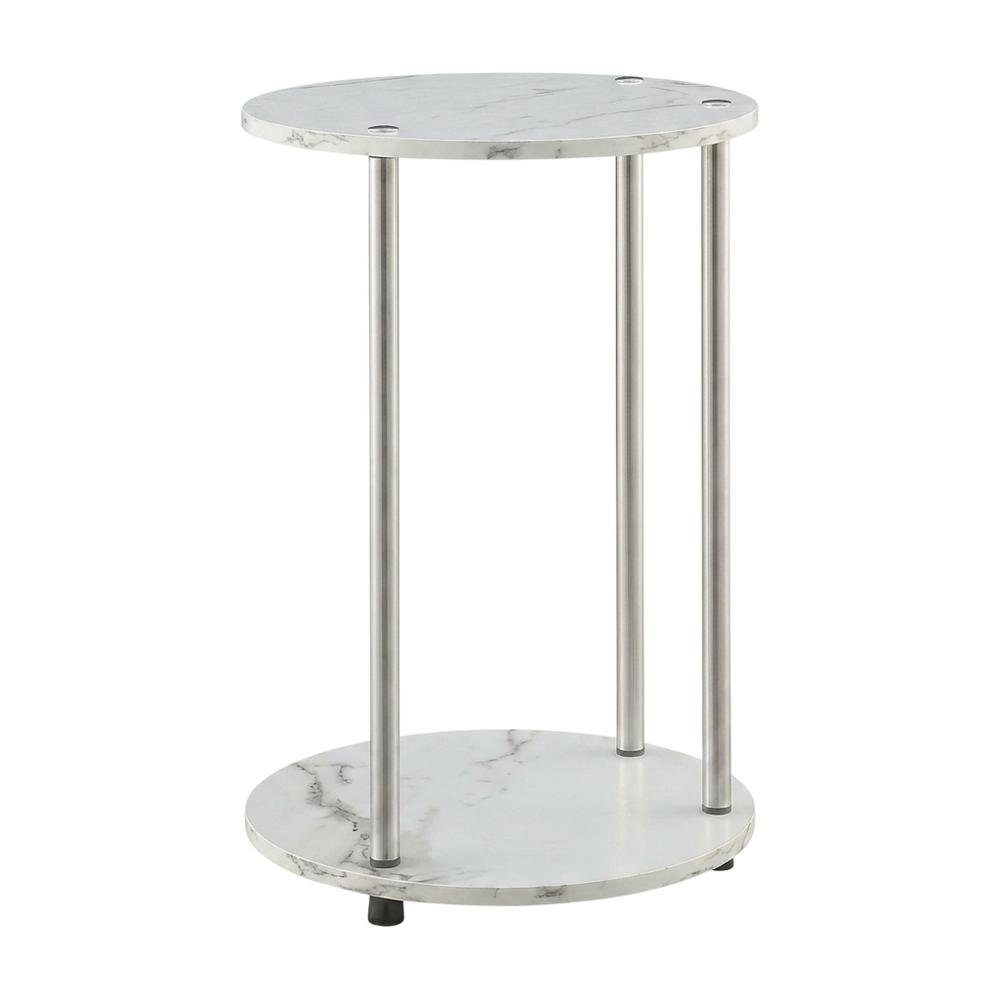 Round End Table with Faux White Marble Top and Chrome Finish. Picture 1