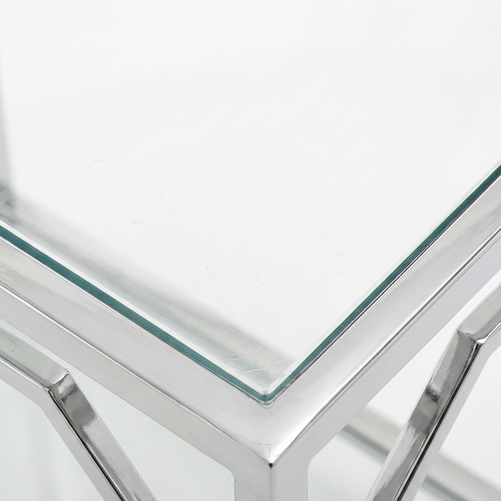 Modern Chrome End Table with Sleek Metal Frame and Minimalist Design. Picture 6