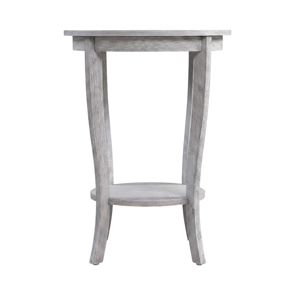 Round End Table with Distressed Finish and Sturdy Construction. Picture 4