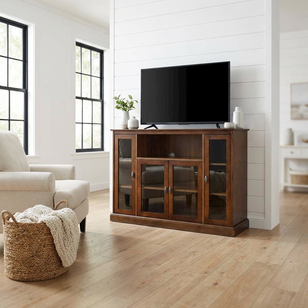 Dark Walnut TV Stand with MDF and Tempered Glass Finish for 55-Inch TVs. Picture 2